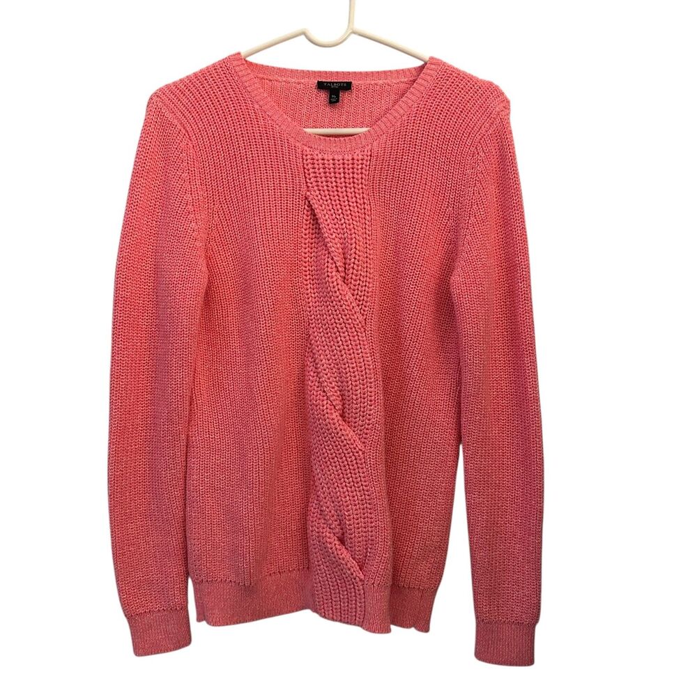 Talbots Bright Pink Cableknit Pullover Scoop Neck Sweater Size M Petite